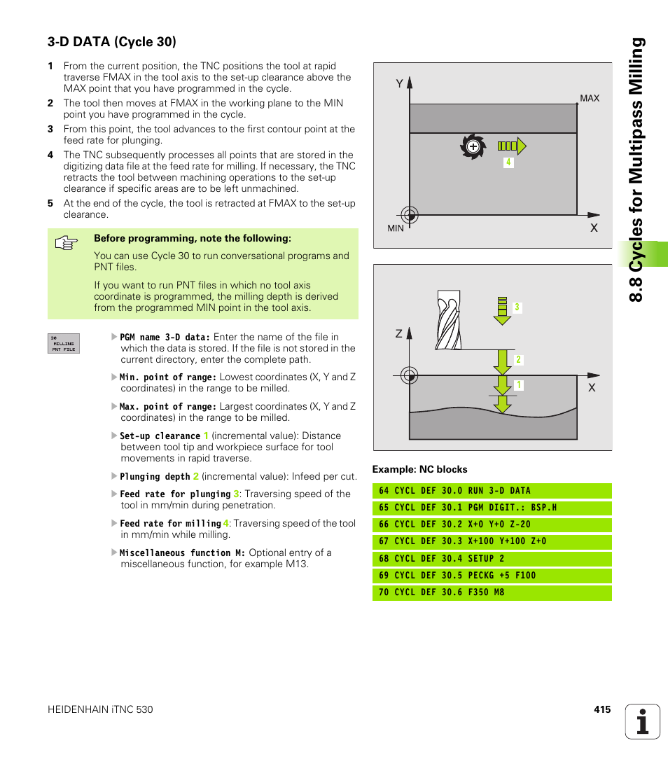 D data (cycle 30) | HEIDENHAIN iTNC 530 (340 422) User Manual | Page 415 / 657