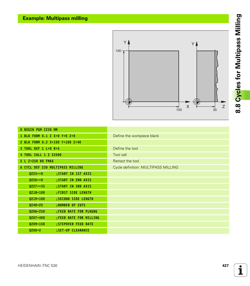 Example: multipass milling | HEIDENHAIN iTNC 530 (340 422) User Manual | Page 427 / 657