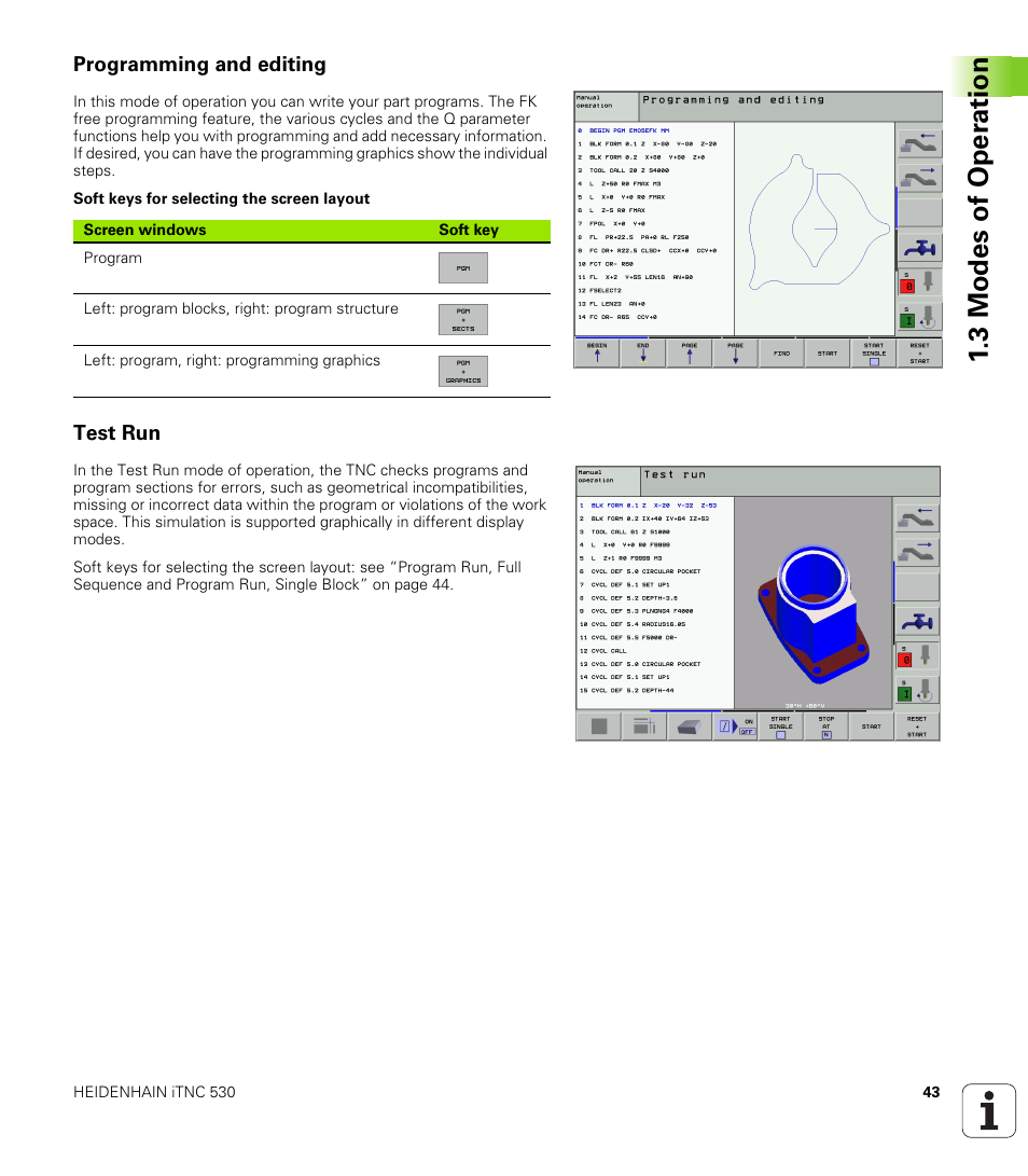 Programming and editing, Test run, 3 modes of oper ation | HEIDENHAIN iTNC 530 (340 422) User Manual | Page 43 / 657