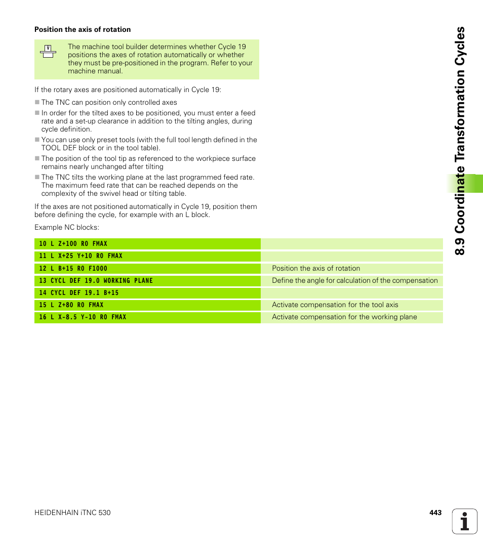 9 coor di na te t ra n s for m a ti on cy cle s | HEIDENHAIN iTNC 530 (340 422) User Manual | Page 443 / 657