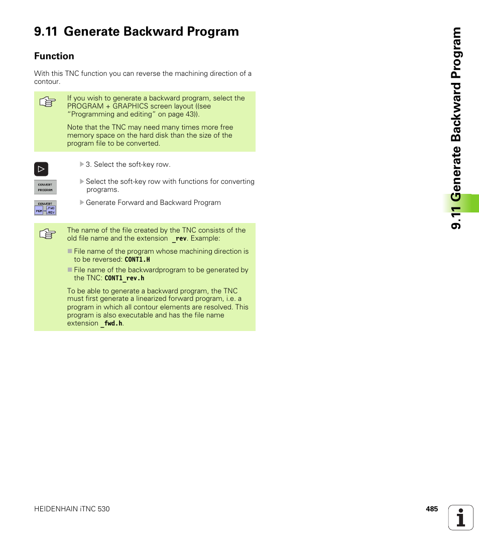 11 generate backward program, Function | HEIDENHAIN iTNC 530 (340 422) User Manual | Page 485 / 657