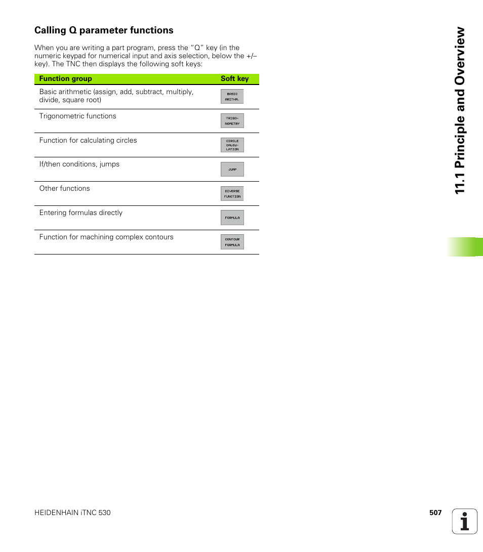 Calling q parameter functions, 1 pr inciple and ov erview | HEIDENHAIN iTNC 530 (340 422) User Manual | Page 507 / 657