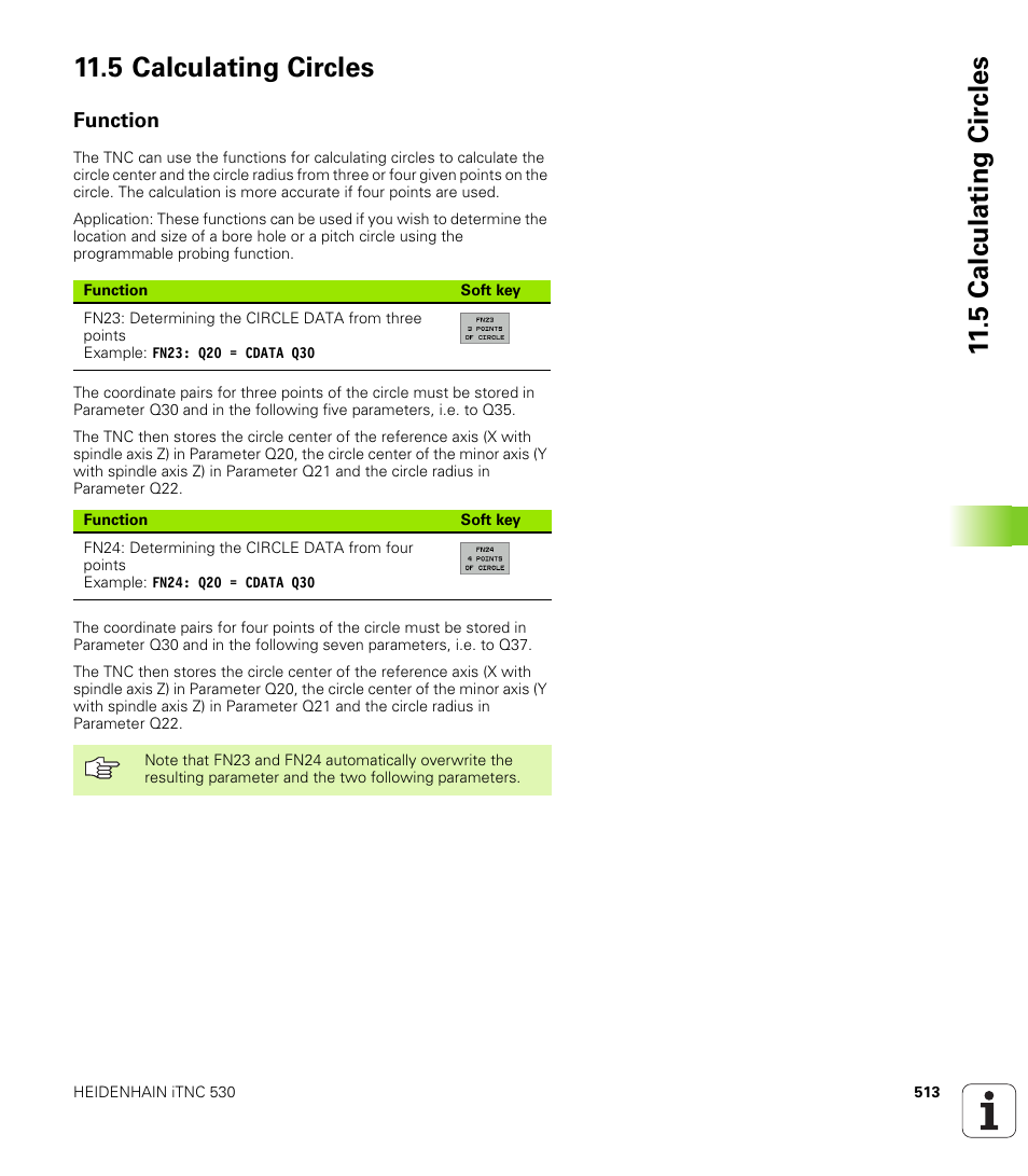 5 calculating circles, Function, Function for calculating circles | 5 calculating cir c les 11.5 calculating circles | HEIDENHAIN iTNC 530 (340 422) User Manual | Page 513 / 657
