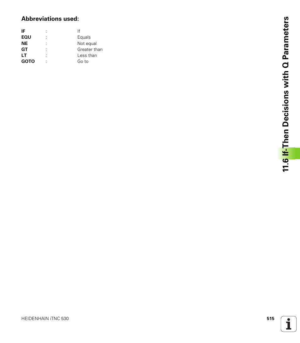 Abbreviations used, 6 if-then decisions with q p ar amet ers | HEIDENHAIN iTNC 530 (340 422) User Manual | Page 515 / 657