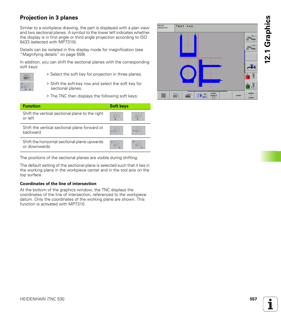 Projection in 3 planes, 1 gr ap hics | HEIDENHAIN iTNC 530 (340 422) User Manual | Page 557 / 657