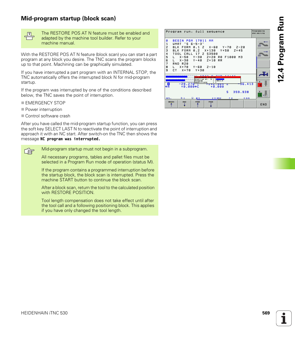 Mid-program startup (block scan), 4 pr ogr am run | HEIDENHAIN iTNC 530 (340 422) User Manual | Page 569 / 657