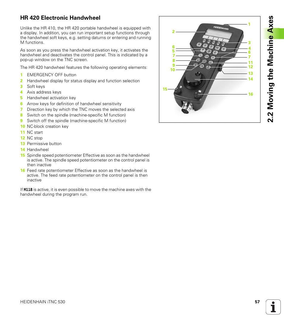 Hr 420 electronic handwheel, 2 mo ving the mac h ine ax es | HEIDENHAIN iTNC 530 (340 422) User Manual | Page 57 / 657