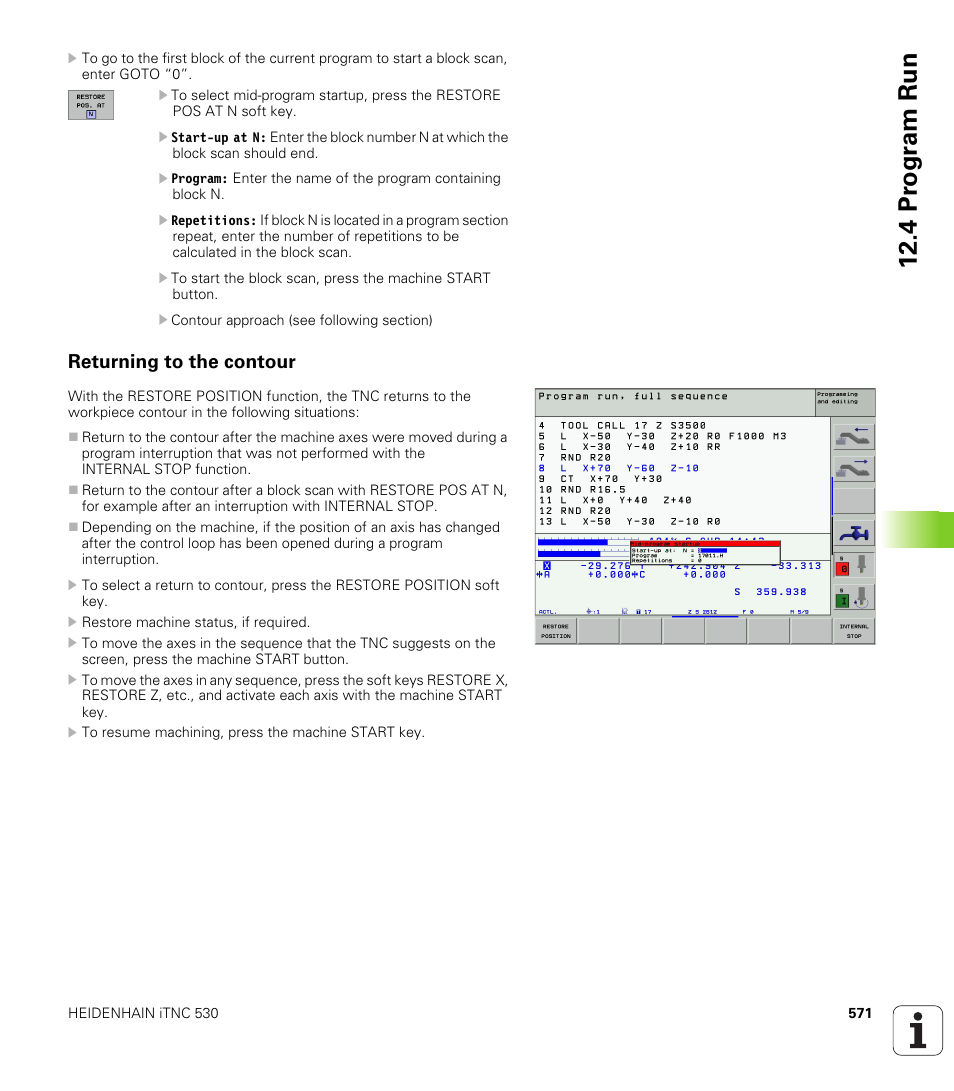 Returning to the contour, 4 pr ogr am run | HEIDENHAIN iTNC 530 (340 422) User Manual | Page 571 / 657