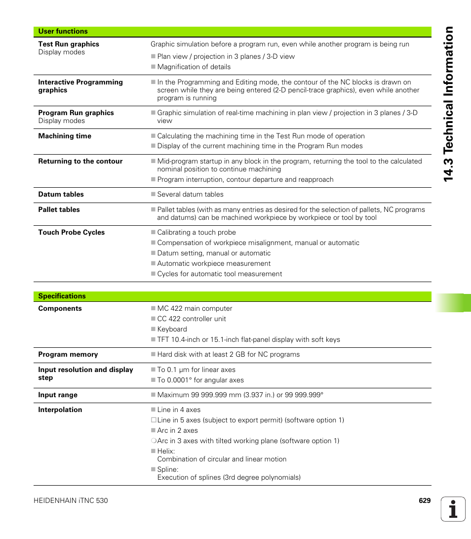 3 t e c hnical inf o rm ation | HEIDENHAIN iTNC 530 (340 422) User Manual | Page 629 / 657