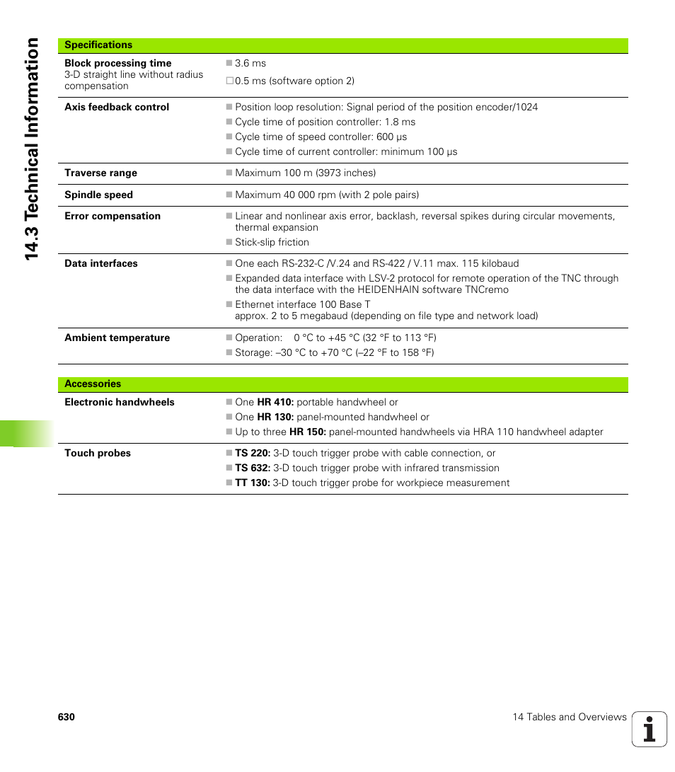3 t e c hnical inf o rm ation | HEIDENHAIN iTNC 530 (340 422) User Manual | Page 630 / 657