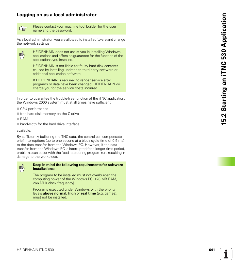 Logging on as a local administrator, 2 star ting an itnc 530 application | HEIDENHAIN iTNC 530 (340 422) User Manual | Page 641 / 657