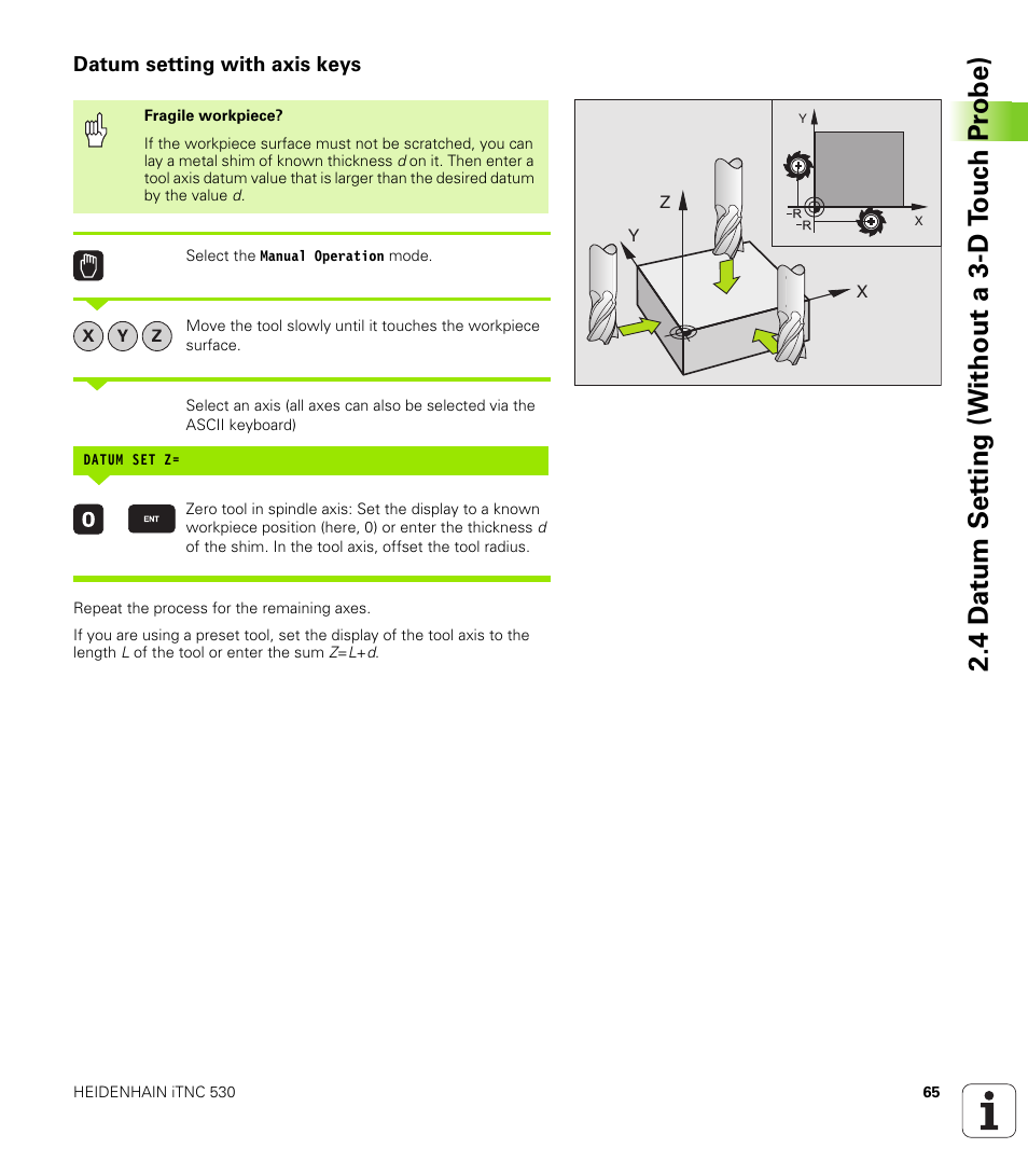 Datum setting with axis keys | HEIDENHAIN iTNC 530 (340 422) User Manual | Page 65 / 657
