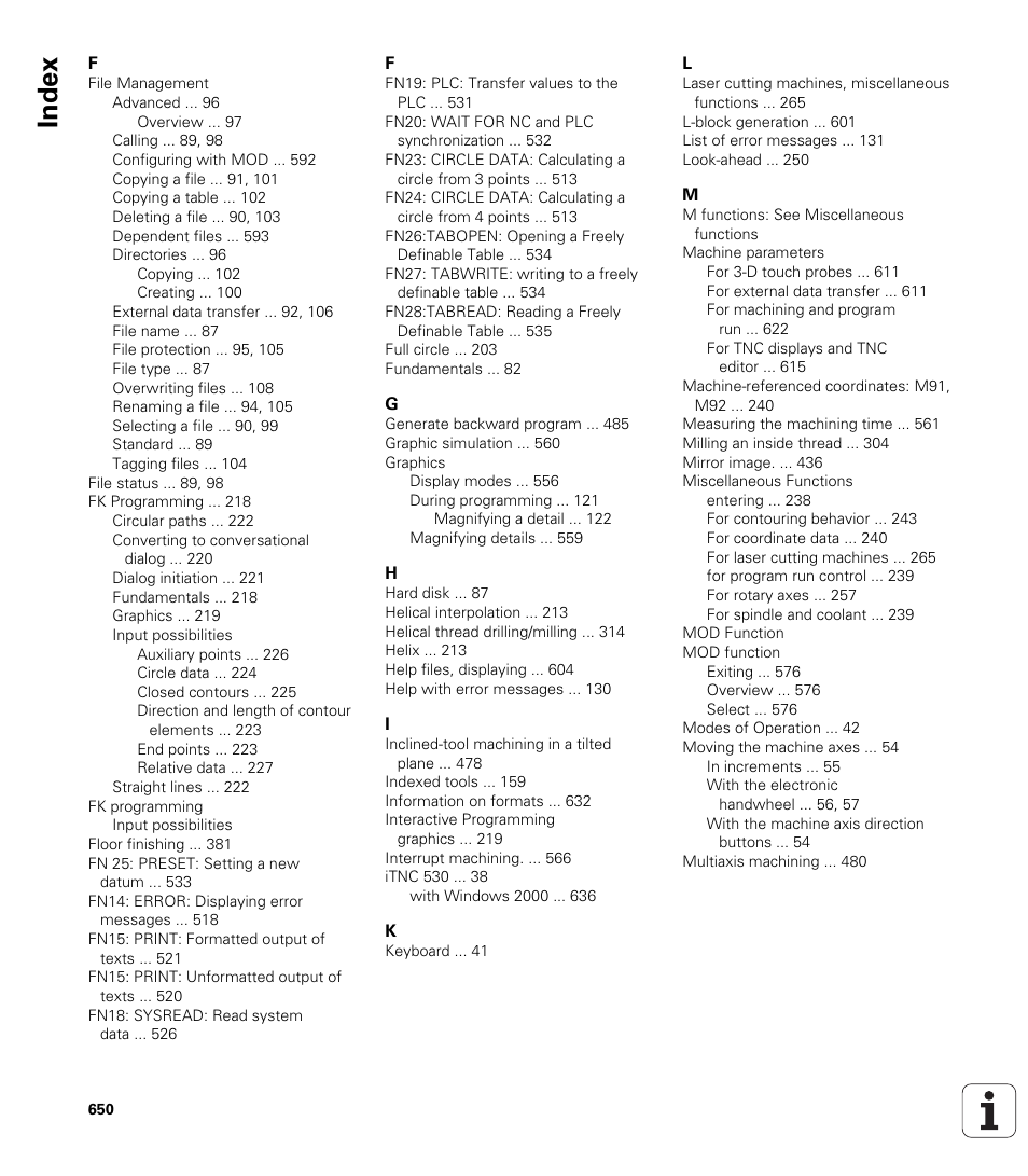 Index | HEIDENHAIN iTNC 530 (340 422) User Manual | Page 650 / 657