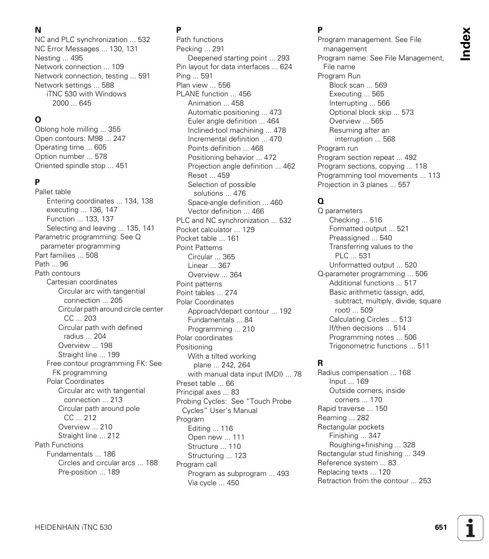 Index | HEIDENHAIN iTNC 530 (340 422) User Manual | Page 651 / 657