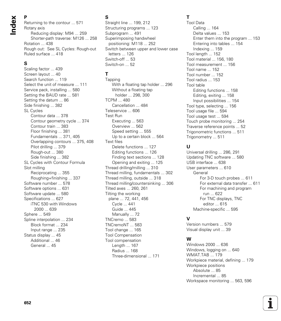 Index | HEIDENHAIN iTNC 530 (340 422) User Manual | Page 652 / 657