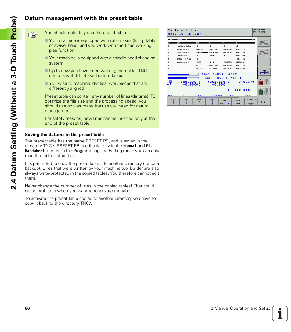 Datum management with the preset table | HEIDENHAIN iTNC 530 (340 422) User Manual | Page 66 / 657