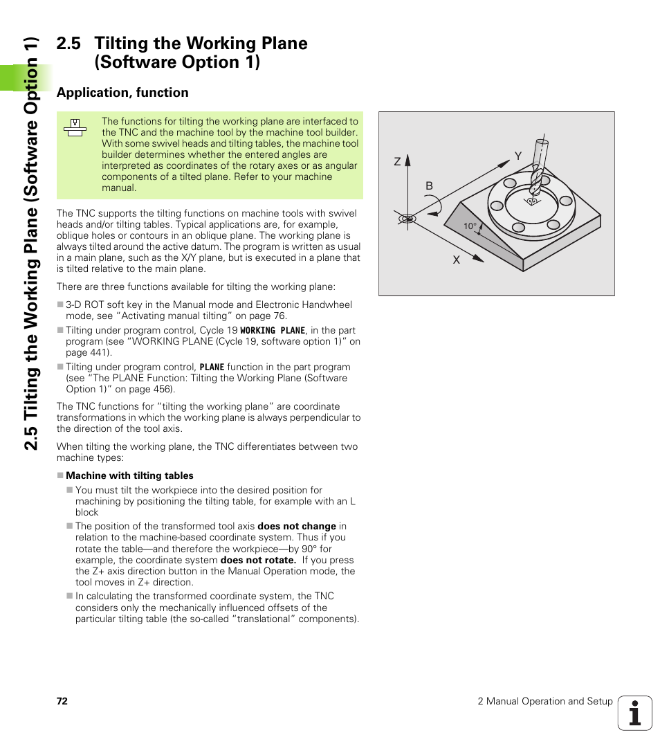 5 tilting the working plane (software option 1), Application, function | HEIDENHAIN iTNC 530 (340 422) User Manual | Page 72 / 657