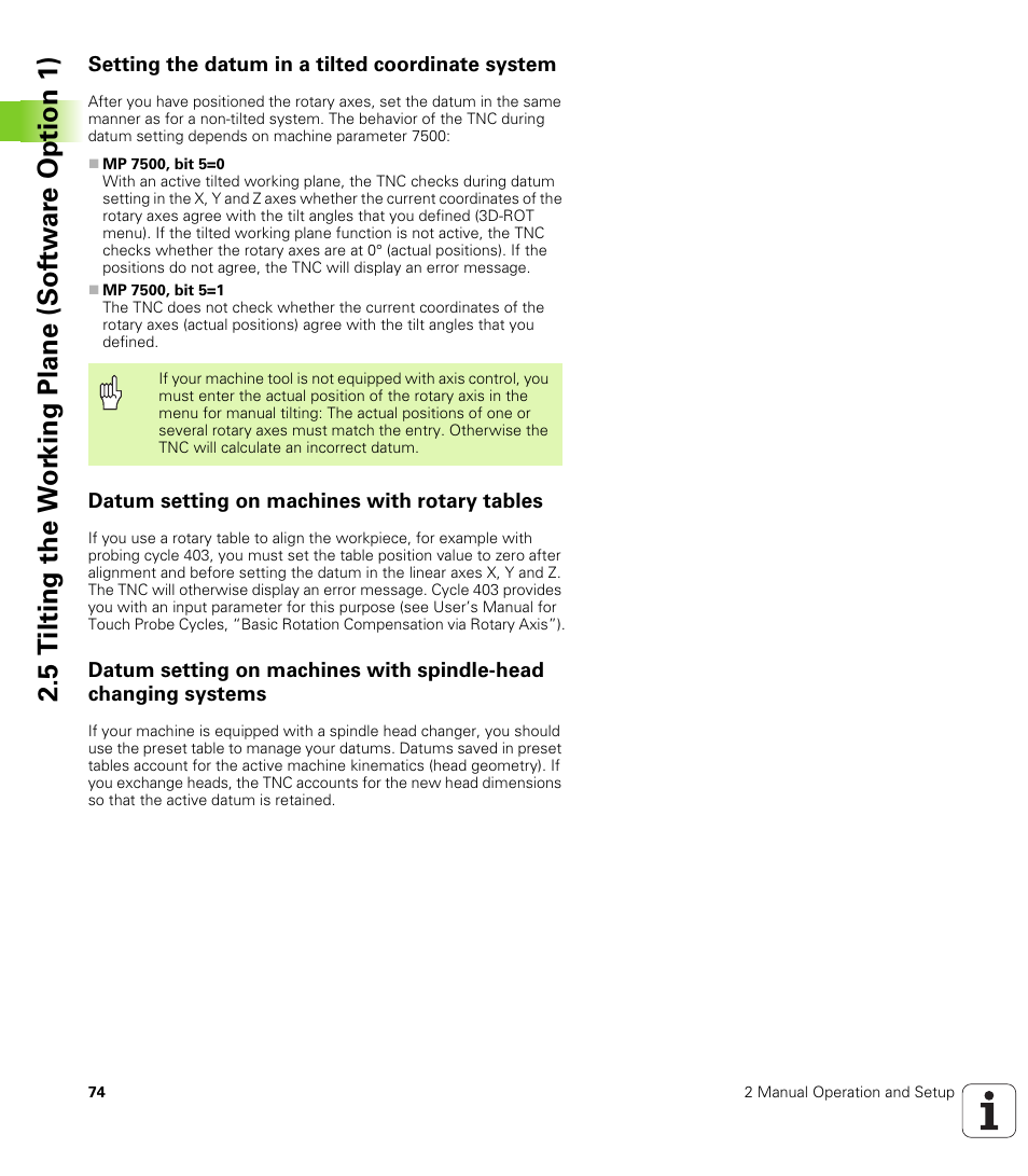 Setting the datum in a tilted coordinate system, Datum setting on machines with rotary tables | HEIDENHAIN iTNC 530 (340 422) User Manual | Page 74 / 657