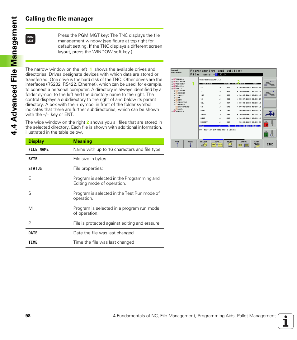 Calling the file manager | HEIDENHAIN iTNC 530 (340 422) User Manual | Page 98 / 657
