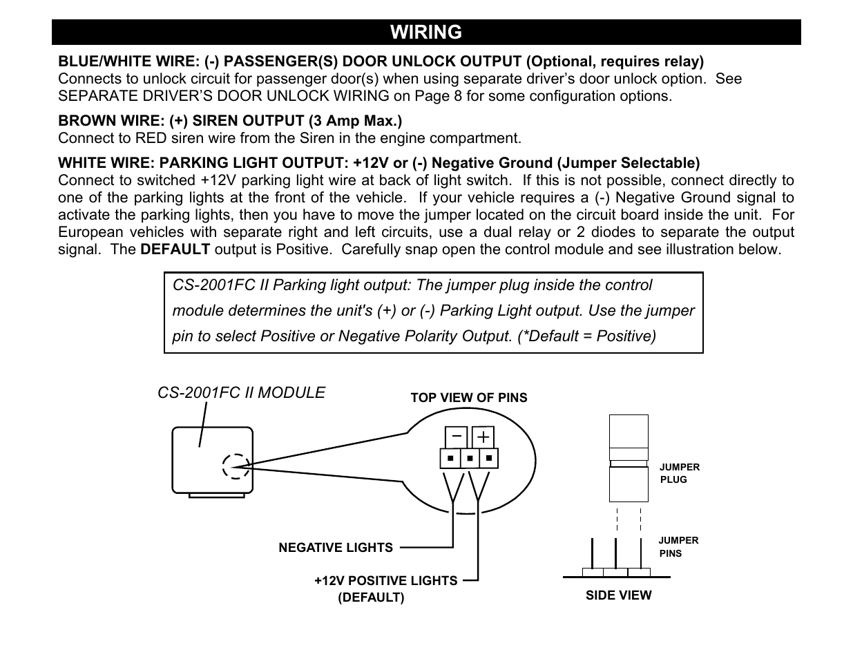 Wiring, Cs-2001fc ii module | Crimestopper Security Products CS-2001FC User Manual | Page 5 / 20