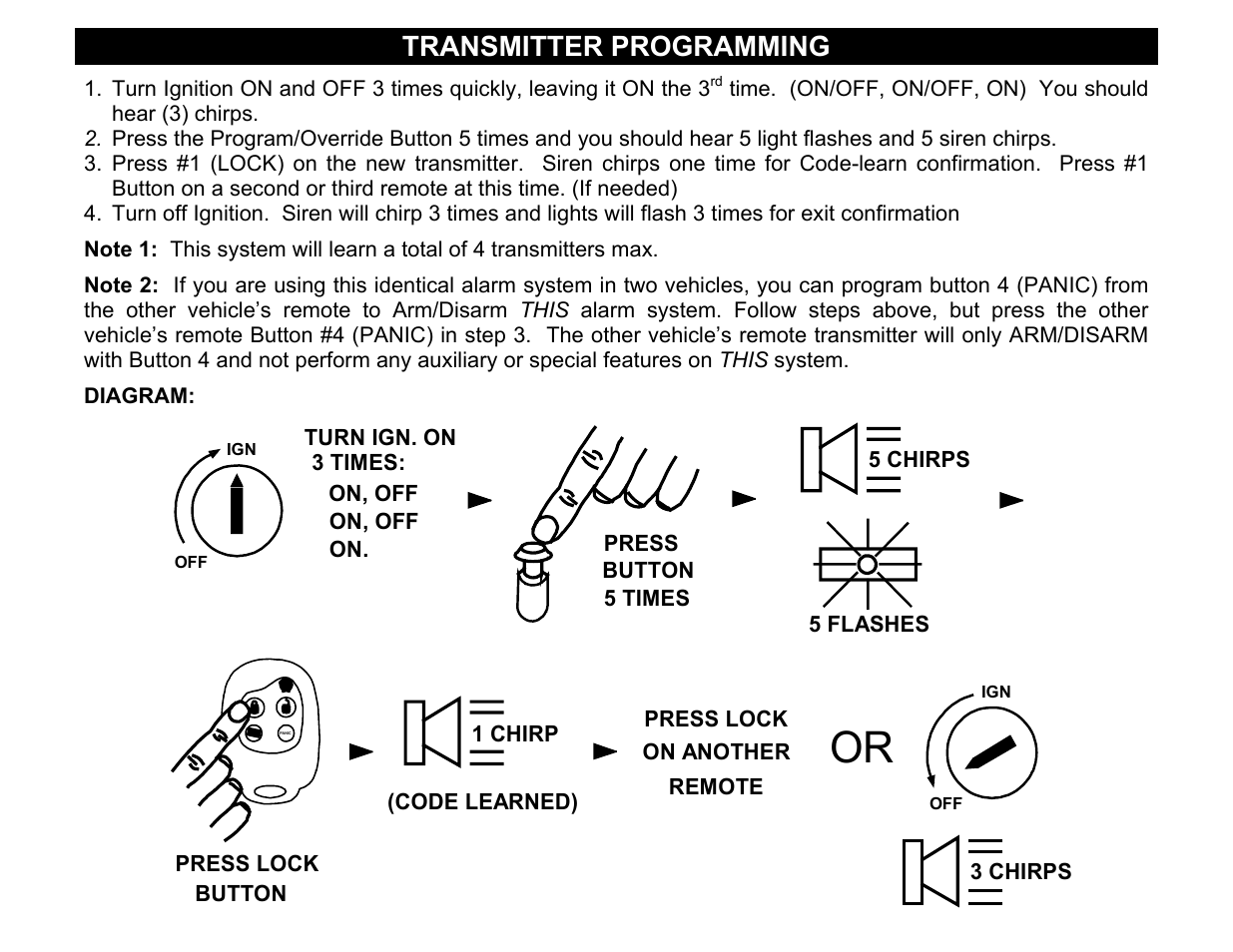 Transmitter programming | Crimestopper Security Products CS-2001FC User Manual | Page 9 / 20