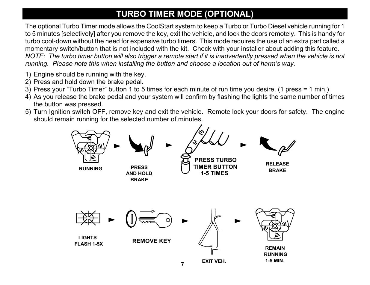 Turbo timer mode (optional) | Crimestopper Security Products COOL START RS-900 User Manual | Page 7 / 12