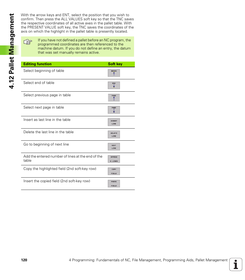 12 p a llet manag e ment | HEIDENHAIN iTNC 530 (340 422) ISO programming User Manual | Page 120 / 559