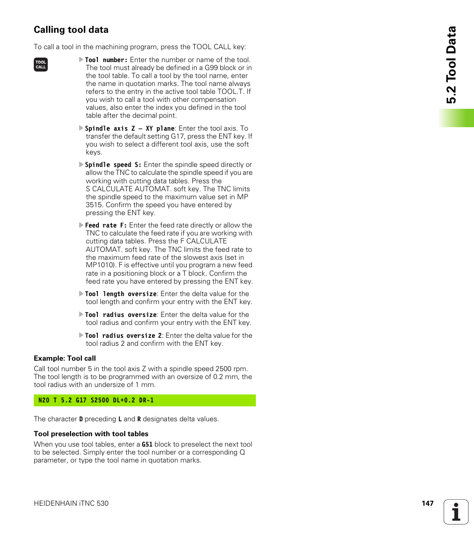 Calling tool data, 2 t o ol d a ta | HEIDENHAIN iTNC 530 (340 422) ISO programming User Manual | Page 147 / 559