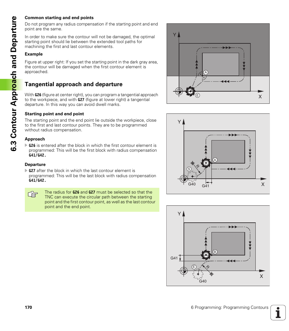 Tangential approach and departure, 3 con tou r a ppr oa c h and dep a rt ur e | HEIDENHAIN iTNC 530 (340 422) ISO programming User Manual | Page 170 / 559