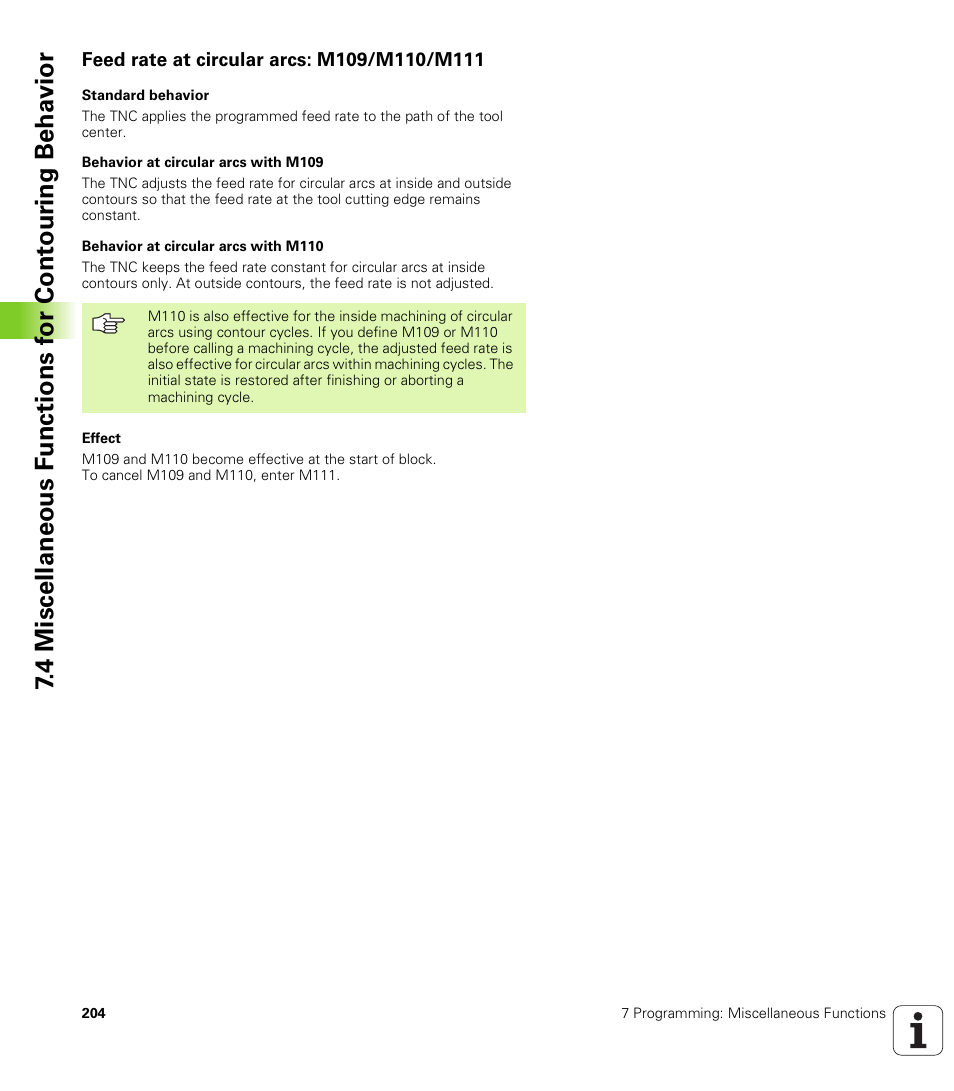 Feed rate at circular arcs: m109/m110/m111 | HEIDENHAIN iTNC 530 (340 422) ISO programming User Manual | Page 204 / 559