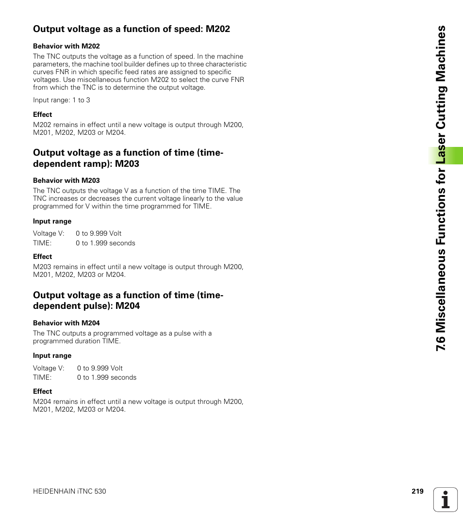Output voltage as a function of speed: m202 | HEIDENHAIN iTNC 530 (340 422) ISO programming User Manual | Page 219 / 559