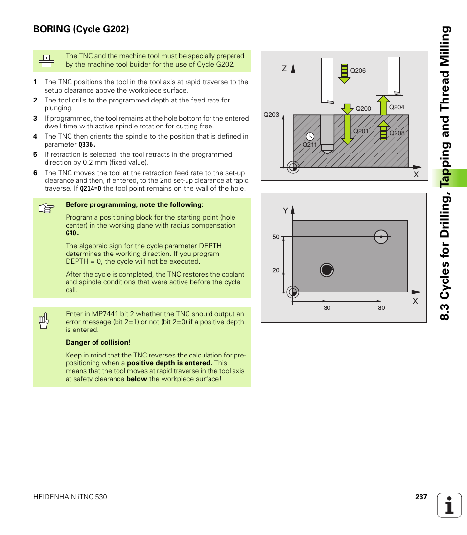 Boring (cycle g202) | HEIDENHAIN iTNC 530 (340 422) ISO programming User Manual | Page 237 / 559