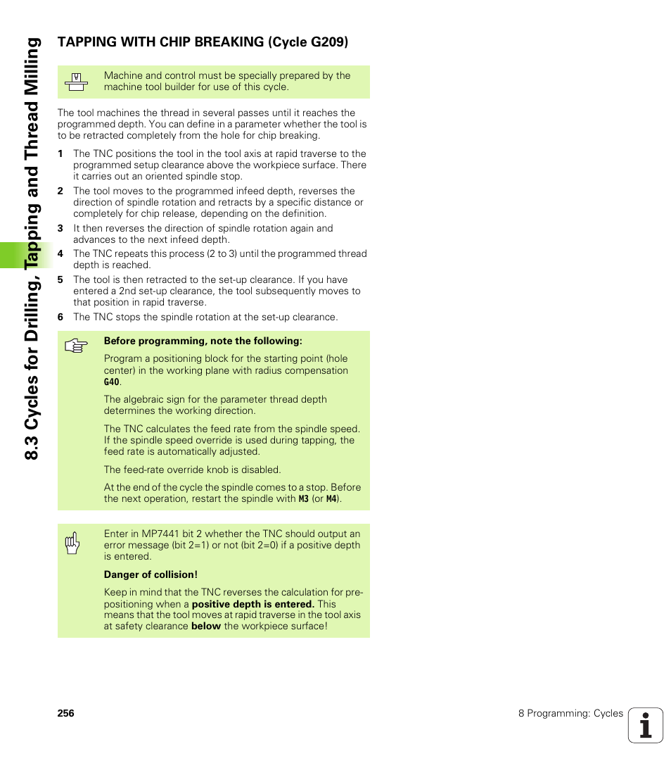 Tapping with chip breaking (cycle g209) | HEIDENHAIN iTNC 530 (340 422) ISO programming User Manual | Page 256 / 559