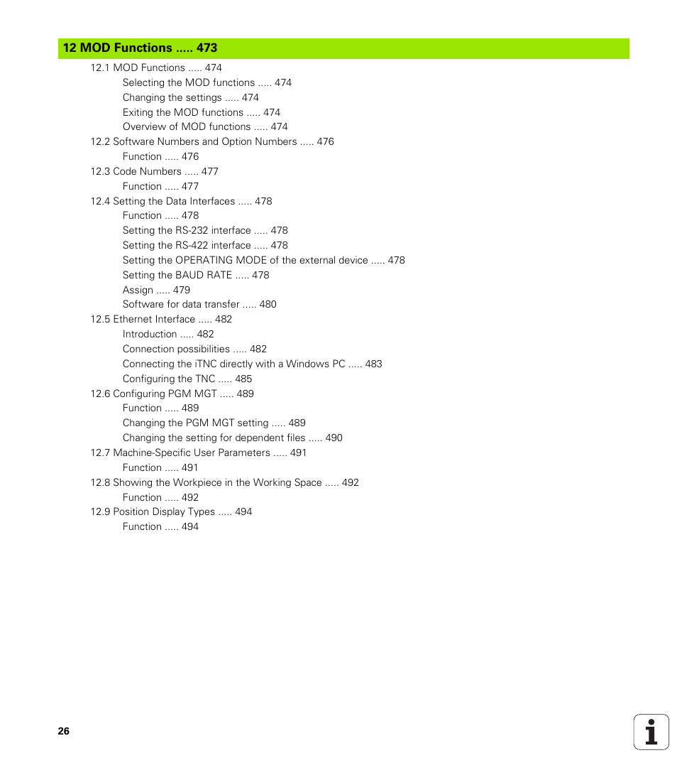 Mod functions | HEIDENHAIN iTNC 530 (340 422) ISO programming User Manual | Page 26 / 559