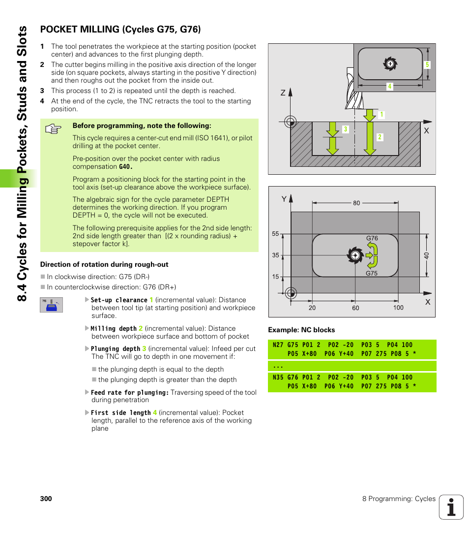 Pocket milling (cycles g75, g76) | HEIDENHAIN iTNC 530 (340 422) ISO programming User Manual | Page 300 / 559