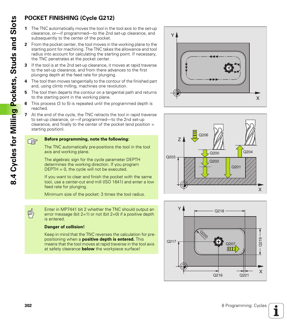 Pocket finishing (cycle g212) | HEIDENHAIN iTNC 530 (340 422) ISO programming User Manual | Page 302 / 559