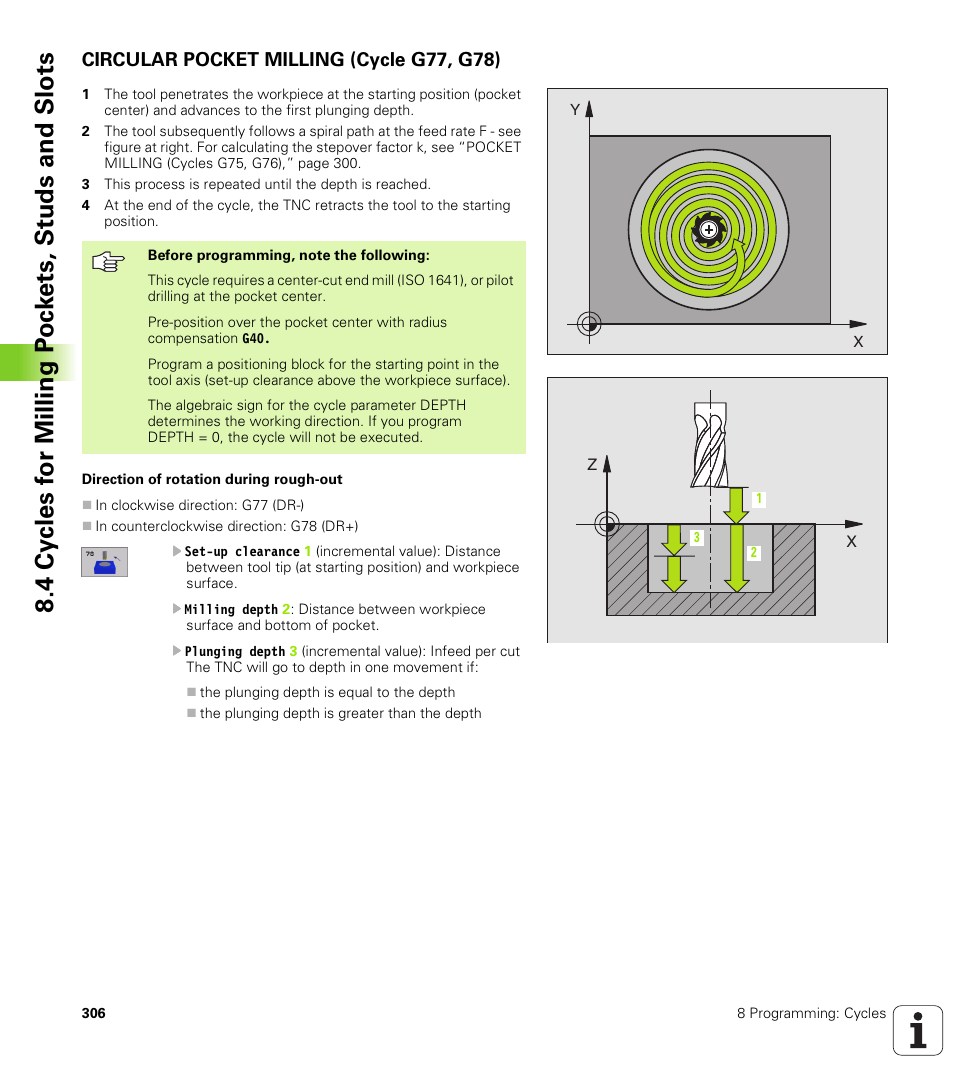Circular pocket milling (cycle g77, g78) | HEIDENHAIN iTNC 530 (340 422) ISO programming User Manual | Page 306 / 559