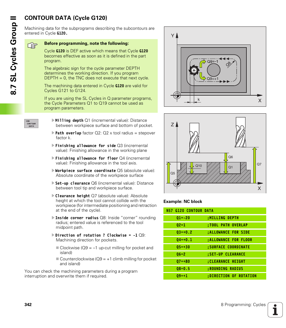 Contour data (cycle g120), G120 contour data (essential), 7 sl cy cles g roup ii | HEIDENHAIN iTNC 530 (340 422) ISO programming User Manual | Page 342 / 559