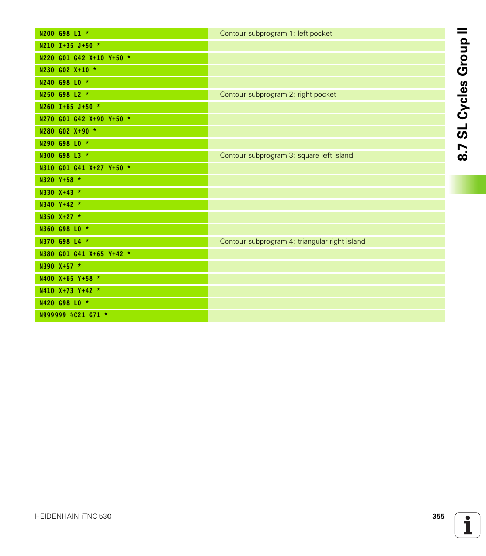 7 sl cy cles g roup ii | HEIDENHAIN iTNC 530 (340 422) ISO programming User Manual | Page 355 / 559