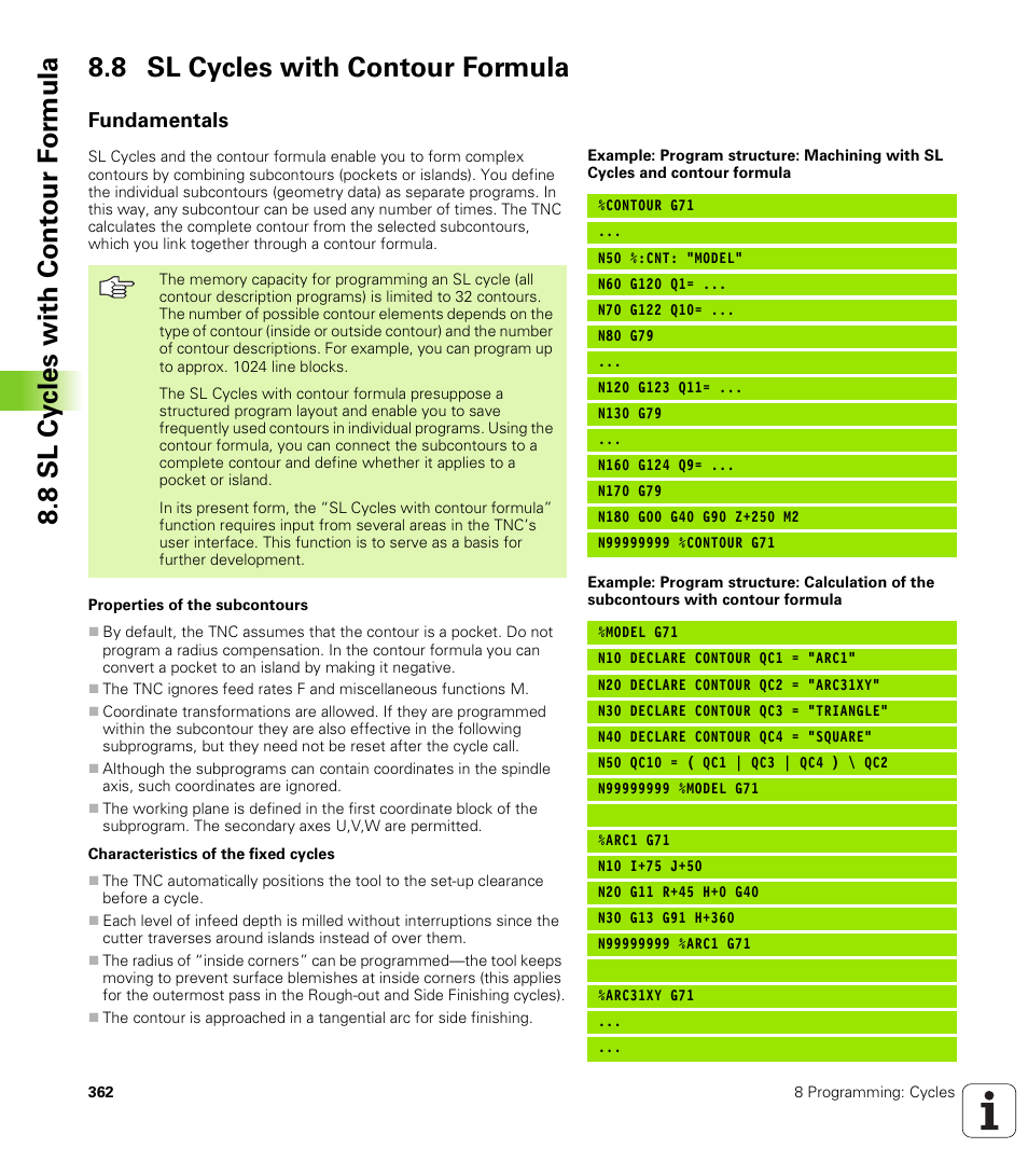 8 sl cycles with contour formula, Fundamentals | HEIDENHAIN iTNC 530 (340 422) ISO programming User Manual | Page 362 / 559