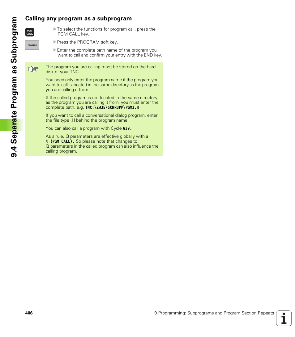 Calling any program as a subprogram, 4 separ a te pr og ra m as su bp ro gr am | HEIDENHAIN iTNC 530 (340 422) ISO programming User Manual | Page 406 / 559