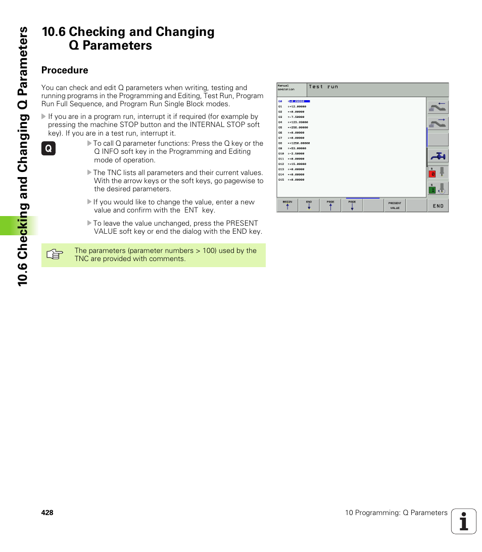 6 checking and changing q parameters, Procedure | HEIDENHAIN iTNC 530 (340 422) ISO programming User Manual | Page 428 / 559