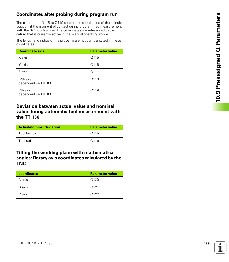 Coordinates after probing during program run | HEIDENHAIN iTNC 530 (340 422) ISO programming User Manual | Page 439 / 559