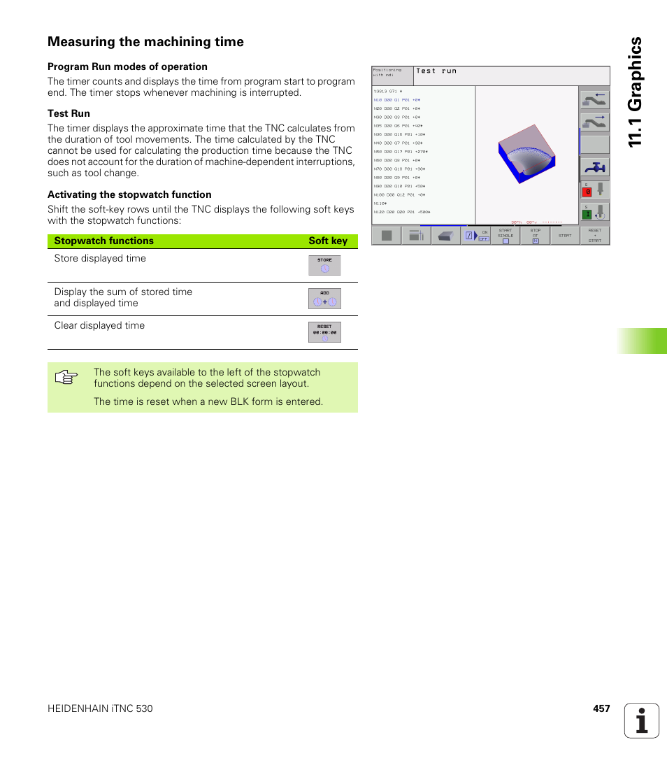 Measuring the machining time, 1 gr aph ics | HEIDENHAIN iTNC 530 (340 422) ISO programming User Manual | Page 457 / 559