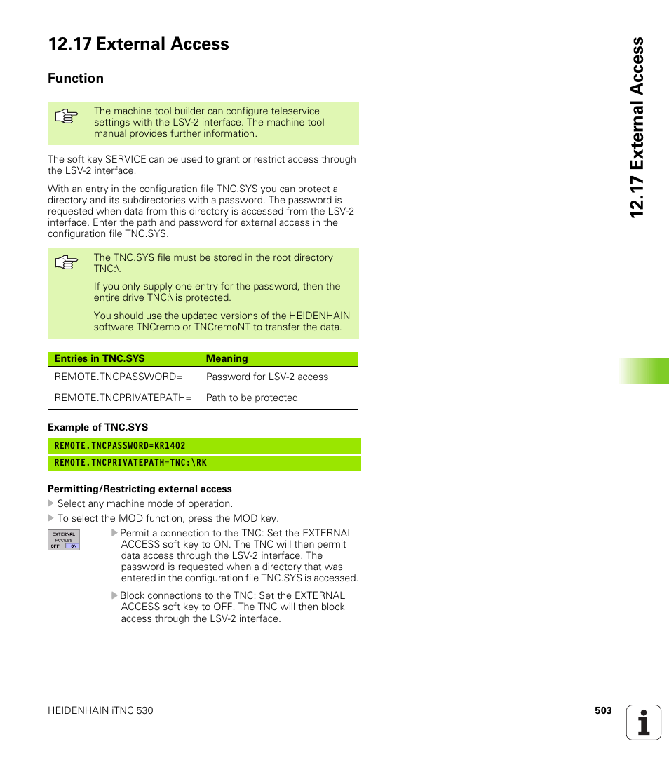 17 external access, Function | HEIDENHAIN iTNC 530 (340 422) ISO programming User Manual | Page 503 / 559