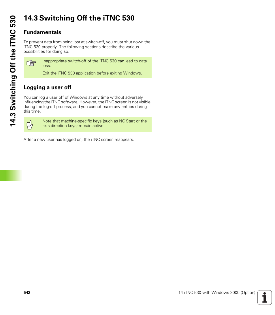 3 switching off the itnc 530, Fundamentals, Logging a user off | HEIDENHAIN iTNC 530 (340 422) ISO programming User Manual | Page 542 / 559