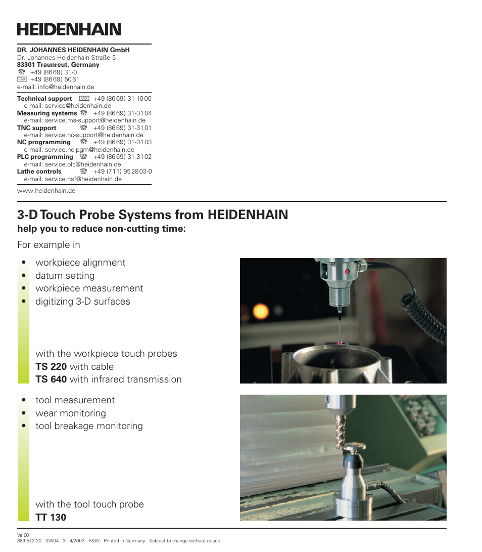 D touch probe systems from heidenhain | HEIDENHAIN iTNC 530 (340 422) ISO programming User Manual | Page 559 / 559