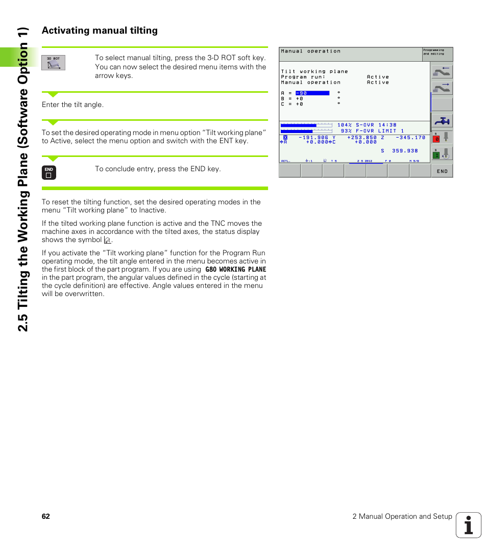 Activating manual tilting | HEIDENHAIN iTNC 530 (340 422) ISO programming User Manual | Page 62 / 559