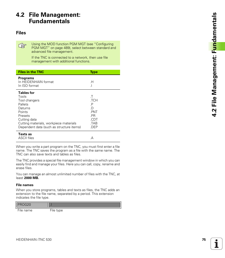 2 file management: fundamentals, Files | HEIDENHAIN iTNC 530 (340 422) ISO programming User Manual | Page 75 / 559