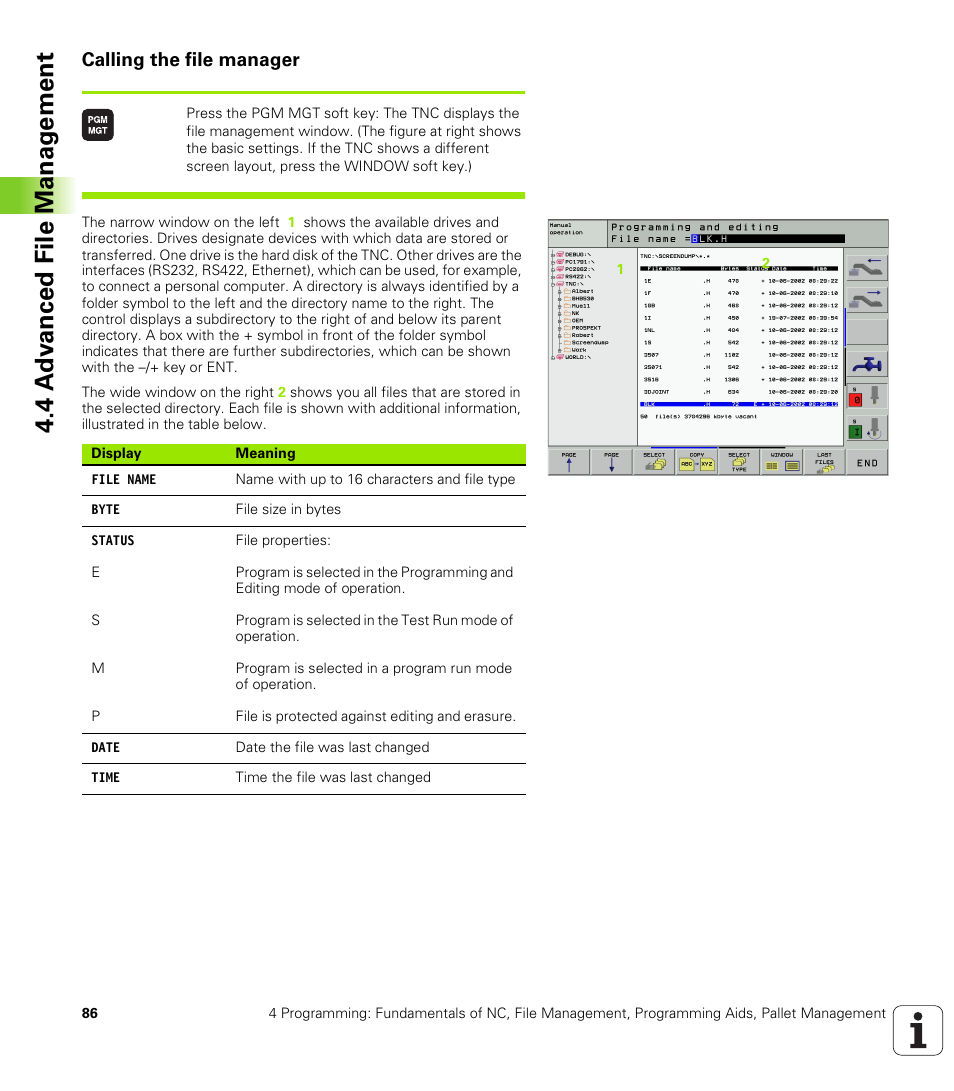 Calling the file manager | HEIDENHAIN iTNC 530 (340 422) ISO programming User Manual | Page 86 / 559